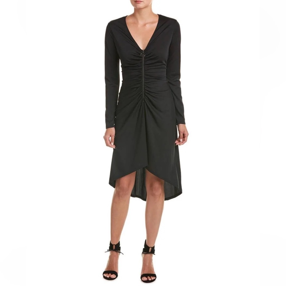 BCBGMaxAzria Black Ruched Long Sleeve Dress - Picture 2 of 8
